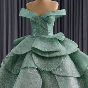 Robe de soirée verte élégante à col cœur, à volants, avec dos lacé, Sukienki Na Impreze pour femmes Rsm251135 - Product Image 6