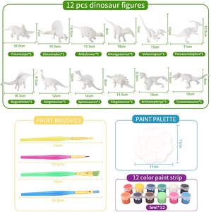 Jouets de dinosaure à peindre pour enfants, Kit de peinture artisanal, avec 12 figurines de dinosaures au look réaliste, Ages3 +, 16 pièces - Product Image 2