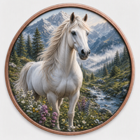 Pièces de monnaie en cuivre à haute relief 5 oz .999 Cuivre pur Pièce ronde Cheval Blanc Sommet Enneigé Impression UV colorée Pièces de monnaie en cuivre