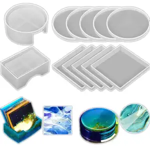 Coaster Resin Molds Set Silicone Coaster Storage Box Mold In Rectangle Round Silicone Epoxy Casting Mold