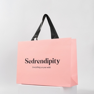 Sacs shopping en papier rose avec logo personnalisé, poignée en ruban, emballage de luxe pour vêtements, bijoux, boutique - Product Image 3