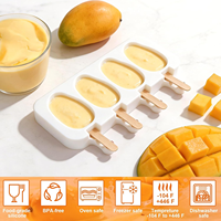 Moules à sucettes glacées en silicone en forme de mangue - 4 cavités 3D pour glaces à la mangue avec 50 bâtonnets en bois pour sucettes glacées et poudings aux fruits