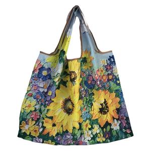 Bolsa de Compras Plegable Portátil de Poliéster con Estampado de Estilo Pintura al Óleo, Correa de Hombro Individual, Grande - Product Image 1