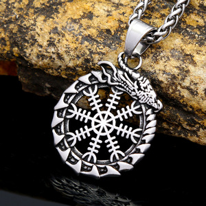 Yunnique – pendentif Dragon Viking en acier inoxydable, logo boussole, collier rétro pour hommes, bijoux, cadeau - Product Image 2