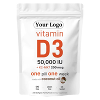 En stock OEM 240 gélules de vitamine D3 50000 UI + K2-MK7 200 mcg, gélules à l'huile de coco, complément alimentaire à prendre hebdomadaire, non-OGM