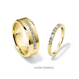 Luster jewellery one pair 10k/14k/s925 wedding couple rings with gra certified moissanite stones