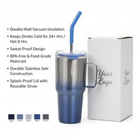 Gobelet isotherme personnalisé de 32 oz avec poignée et paille, en acier inoxydable à double paroi, idéal pour les cadeaux d'affaires