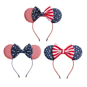 2024 ikat kepala telinga ikat kepala Minnie untuk wanita Hari Kemerdekaan pita tikus telinga bendera Amerika anak perempuan aksesoris rambut