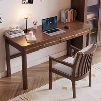 Bureau ergonomique QINUO en bois massif de style nordique minimaliste, couleur naturelle, avec tiroir, pour ordinateur portable, travail et étude à domicile