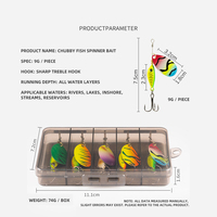 Leurre Métallique Rotatif 9g Chubby Fish avec Lames et Hameçon Triple Tranchant – 5 Couleurs – Idéal pour la Pêche au Bar, à la Truite, au Brochet et à la Perche en Eau Douce