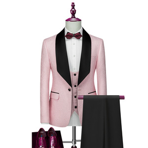 Trajes de Novio Blancos con Jacquard y Cuello de Satén Negro, Esmoquin de 3 Piezas <span class=keywords><strong>para</strong></span> <span class=keywords><strong>Hombre</strong></span> (Chaqueta+Chaleco+Pantalones) - Product Image 5