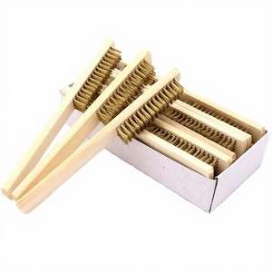 Cepillo de alambre de latón con mango de madera, longitud de cerdas de 15 mm, para pulido, lijado y limpieza de superficies/interiores de dispositivos industriales, 6x16 filas - Product Image 3