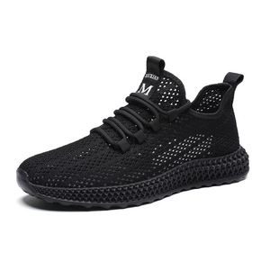 Chaussures de course respirantes pour hommes MUXIAN, en maille tricotée, à bout rond, à lacets, avec doublure en mesh, semelle extérieure en caoutchouc, toutes saisons, noir uni - Product Image 1