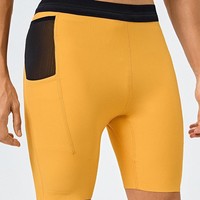 Shorts de compression athlétiques pour hommes, mi-longueur, avec logo personnalisé, extensibles dans les 4 sens, légers, pour la salle de sport, la remise en forme, tricotés, unis, avec cordon de serrage