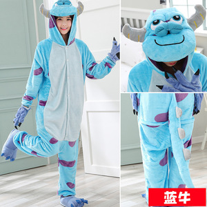 Pyjama d'hiver unisexe en flanelle thermique à manches longues et col à capuche, motif animal de dessin animé, une pièce, pour adultes, vente en gros - Product Image 4