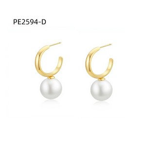 Amy Amy <b>Pearl</b> Hoop <b>Earrings</b> <b>Silver</b> Faux <b>Pearl</b> Round White Classic Women's Everyday Wear - Product Image 3
