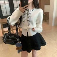 Cardigan long à manches longues pour femme, à pois, col écharpe, en maille, à nouer devant, doux, coupe ajustée, décontracté, ouvert devant, chic, vente en gros usine