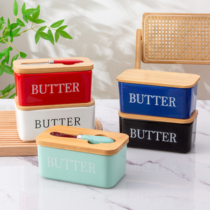 Boîte à fromage frais occidentale ensemble en porcelaine boîte à <span class=keywords><strong>beurre</strong></span> en céramique avec couvercle en bambou et bois avec couteau réservoir scellé boîte à <span class=keywords><strong>beurre</strong></span> - Product Image 1