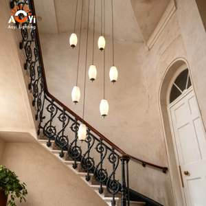 Lampadario Moderno Minimalista a 6 Luci <span class=keywords><strong>in</strong></span> <span class=keywords><strong>Vetro</strong></span>, Lampada a Sospensione Creativa <span class=keywords><strong>in</strong></span> <span class=keywords><strong>Vetro</strong></span> Opalino Bianco per Sala da Pranzo e Camera da Letto - Product Image 6