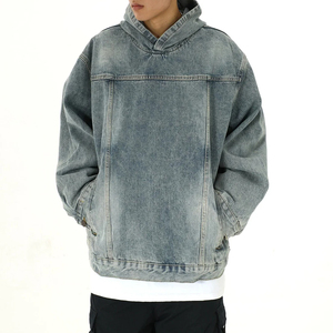 เสื้อฮู้ดดี้เดนิมผู้ชายใส่สบายสำหรับฤดูหนาว ODM สไตล์ลำลองแนวสตรีทแวร์ เสื้อฮู้ดแบบสวมหัว วินเทจ ล้างสีแล้ว ผ้าฝ้าย 100% ทรงโอเวอร์ไซส์ - Product Image 3