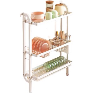 Escurridor de Platos de Pared de 3 Niveles con Bandeja, Secado Rápido, Estante de Almacenamiento para Fregadero y Cocina - Product Image 5