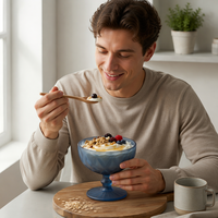 Bol en verre coloré sur pied Zowieware, directement de l'usine / Coupe à fruits en cristal durable avec logo personnalisé / Plat à dessert sur pied en gros