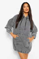 Haute qualité femmes à manches longues pull jean pull à capuche robe goutte épaule kangourou poche Denim robe à capuche