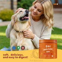 Complément alimentaire quotidien tout-en-un pour chiens 8-en-1 : multivitamines à croquer, glucosamine, oméga-3, probiotiques pour la santé de la peau et du pelage – Action rapide