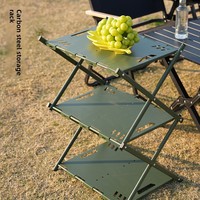Table de camping tactique d'extérieur avec rangement intégré, en acier au carbone, étanche, antirouille, pliable et multifonctionnelle