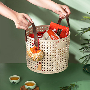 Round Picnic Basket 19.5x15.6cm Portable Storage Organizer For Snacks And Daily Necessities Bedroom Use PP Material - Product Image 1