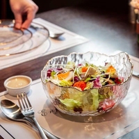 Vente en gros Nouveau saladier en verre multifonctionnel avec bord doré Ensemble de 3 bols en verre à motif martelé