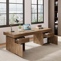 Bureau d'écriture rustique moderne avec 2 tiroirs de rangement, poste de travail informatique brun rustique pour usage domestique ou professionnel