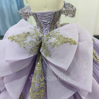 Robes de Quinceanera princesse violet chérie or appliques robe de bal avec tulle grande taille douce 16 Lsmc16-1