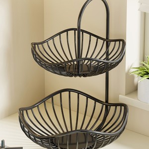 Panier de rangement métallique double couche pour cuisine, support à ail, gingembre et légumes, type sur pied, paniers en fil de fer noir - Product Image 3