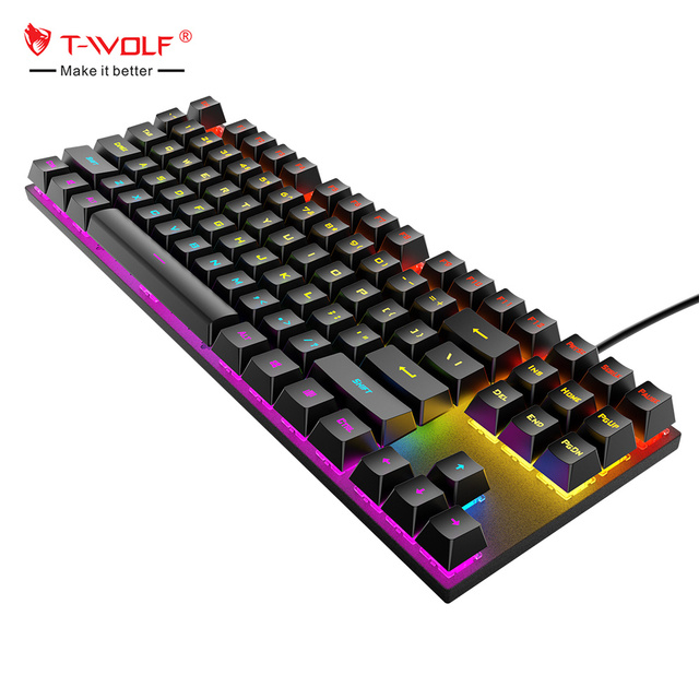 T-WOLF 87keys 104keys Mechanical Keyboard TKL Wired Blue Switch Keyboard Mechanical Gamer Keyboard