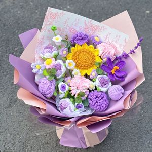 Bouquet <span class=keywords><strong>de</strong></span> fleurs au crochet fait main, cadeau en tricot fini, pour petite amie, meilleure amie, professeur, camarade <span class=keywords><strong>de</strong></span> classe, maman, cadeau créatif - Product Image 6