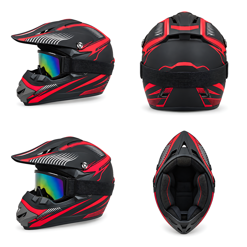 Dirt Bike Helmet Full Face White Blue Graphic Long Peak Goggle Eye Port ...