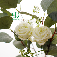 Buket Bunga Mawar Putih Eucalyptus Buatan Premium dari Sutra untuk Dekorasi Pernikahan, Pesta, dan Centerpiece Meja