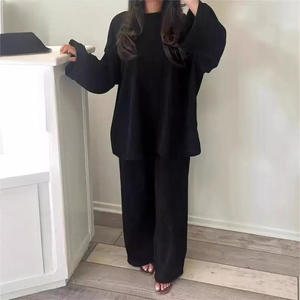 Damen Freizeit 2-Teiliges Set aus Cord-Polyester Einfarbig Rundhals Langarm Locker Sitzend - Product Image 2