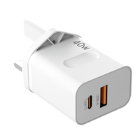 Multi-Port 40W USB-A/USB-C PD Chargeur rapide EU UK Plug avec protection OTP pour téléphone portable tablette ordinateur portable et appareil photo/écouteurs