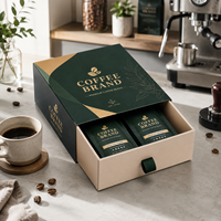 Boîte cadeau tiroir personnalisée en gros pour emballage de café, boîte rigide de luxe en papier avec ruban de tirage pour grains de café