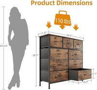 Commode haute en bois à 9 tiroirs, design moderne, tour de rangement peu encombrante avec bacs en tissu, pour salon et salle à manger