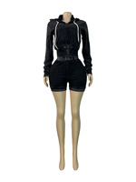 Ensemble 2 pièces en coton chaud pour femme, veste à manches longues délavée à l'acide et short, tenue Y2K assortie pour l'automne et le printemps
