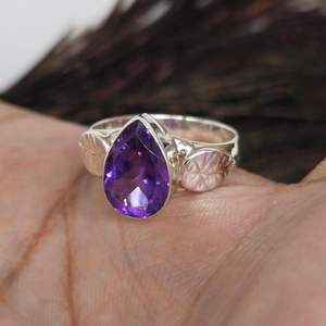 Bague Boho en argent sterling 925 faite à la main de style classique en forme de poire améthyste bague de déclaration pour les fêtes - Product Image 2