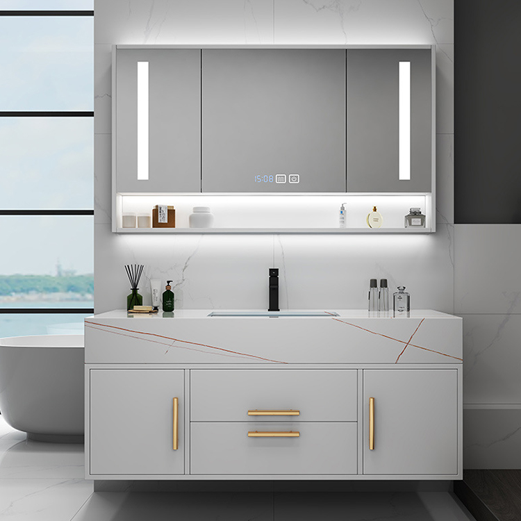 Tocador de baño de gama alta, de 36 pulgadas mueble de baño, color blanco y negro, estilo europeo, con lavabo suspendido