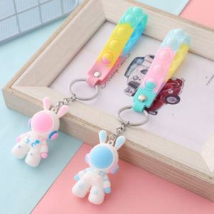 Cartoon-Style Space Rabbit <b>Keychain</b> Three-Dimensional PVC Figurine Pendant Small Gift for Schoolbag <b>Anime</b> Style - Product Image 2