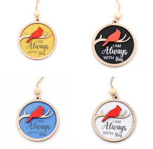 Ornamento di albero di natale memoriale cardinale <span class=keywords><strong>legno</strong></span> tagliato al Laser con perline UV stampato ornamento messaggio '<span class=keywords><strong>io</strong></span> <span class=keywords><strong>sono</strong></span> sempre con te' - Product Image 1