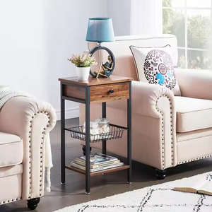 Modern Rustic Farmhouse <b>Bedside</b> <b>Table</b> Handwoven <b>Rattan</b> Basket Distressed Wood Drawer Custom Color Options Bedroom Application - Product Image 3