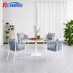 छत की कुर्सी आउटडोर रेस्तरां आंगन सेट फर्नीचर बुना हुआ रस्सी डाइनिंग चेयर और टेबल बालकनी गार्डन कैफे चेयर स्टेकयोग्य - Product Image 6