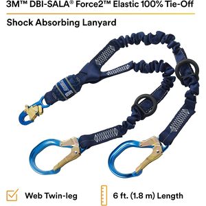 3M DBI-SALA Shockwave Force2 Shock Absorbing <b>Lanyard</b> <b>Polyester</b> Bungee Snap Hooks Aluminum Rebar 25 In Opening - Product Image 2